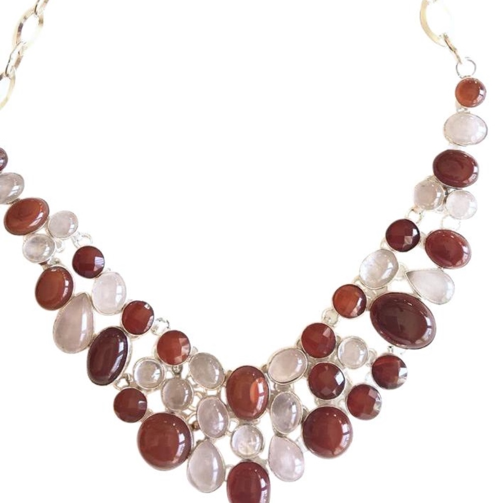 Carnelian & Rose Quartz Silver Statement Necklace